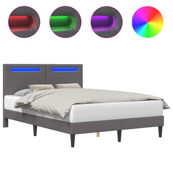 Grote foto vidaxl bedframe met led stripverlichting grijs 160 x 200 cm kunstleer antiek en kunst stoelen en banken