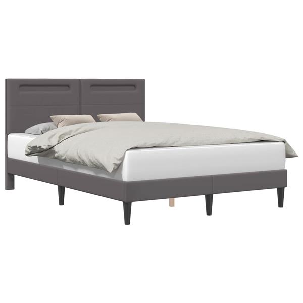 Grote foto vidaxl bedframe met led stripverlichting grijs 160 x 200 cm kunstleer antiek en kunst stoelen en banken
