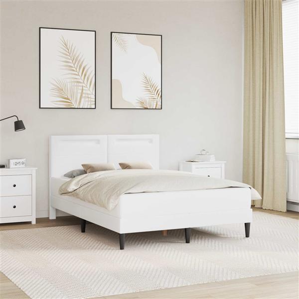 Grote foto vidaxl bedframe met led stripverlichting wit 140 x 200 cm kunstleer antiek en kunst stoelen en banken