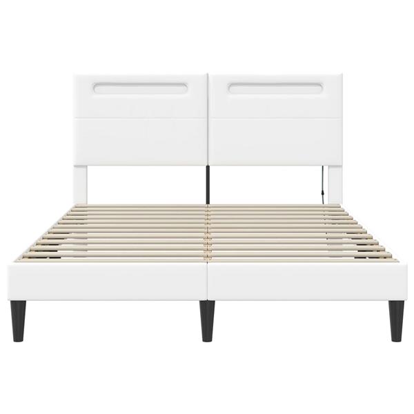 Grote foto vidaxl bedframe met led stripverlichting wit 140 x 200 cm kunstleer antiek en kunst stoelen en banken