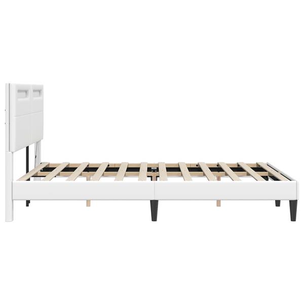 Grote foto vidaxl bedframe met led stripverlichting wit 120 x 190 cm kunstleer antiek en kunst stoelen en banken