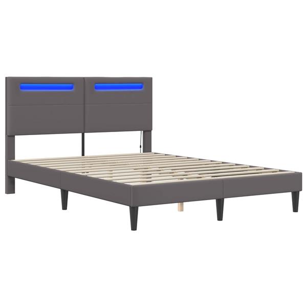 Grote foto vidaxl bedframe met led stripverlichting grijs 120 x 190 cm kunstleer antiek en kunst stoelen en banken