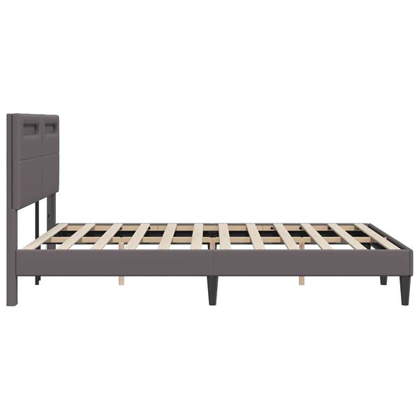 Grote foto vidaxl bedframe met led stripverlichting grijs 120 x 190 cm kunstleer antiek en kunst stoelen en banken