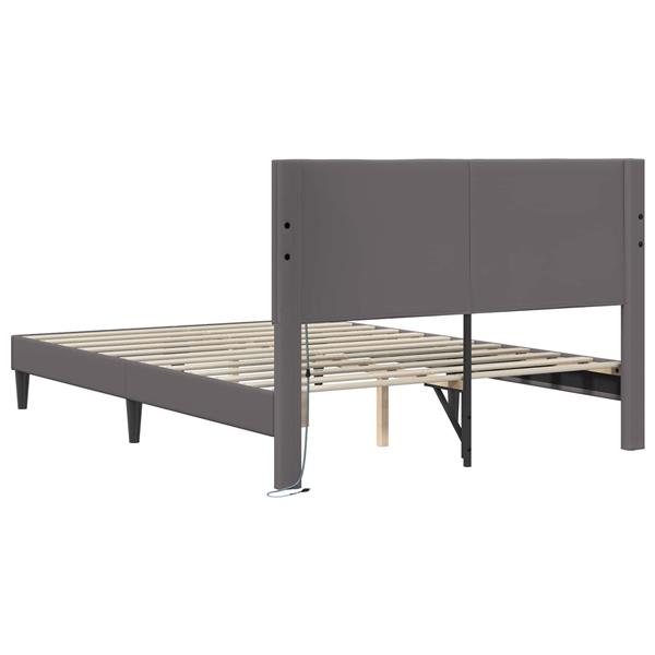 Grote foto vidaxl bedframe met led stripverlichting grijs 120 x 190 cm kunstleer antiek en kunst stoelen en banken