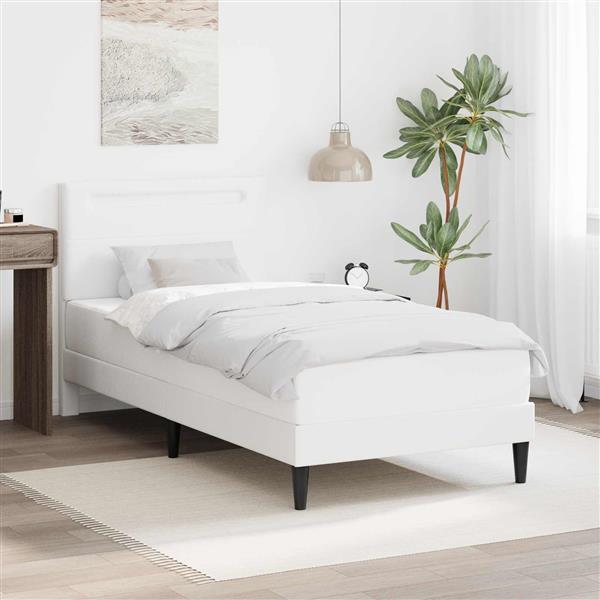 Grote foto vidaxl bedframe met led stripverlichting wit 100 x 200 cm kunstleer antiek en kunst stoelen en banken