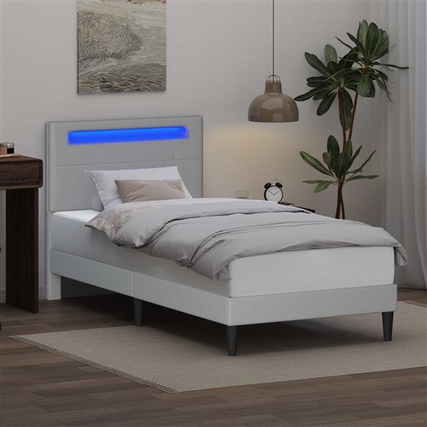 Grote foto vidaxl bedframe met led stripverlichting wit 100 x 200 cm kunstleer antiek en kunst stoelen en banken
