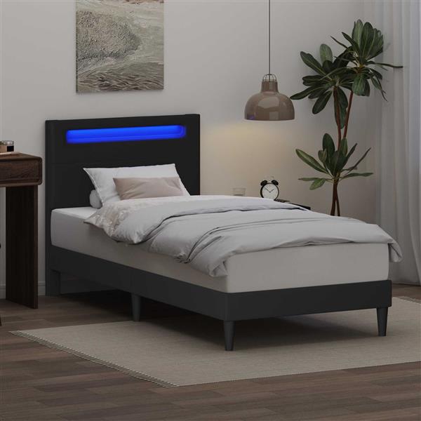 Grote foto vidaxl bedframe met led stripverlichting zwart 100 x 200 cm kunstleer antiek en kunst stoelen en banken