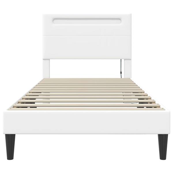 Grote foto vidaxl bedframe met led stripverlichting wit 90 x 190 cm kunstleer antiek en kunst stoelen en banken