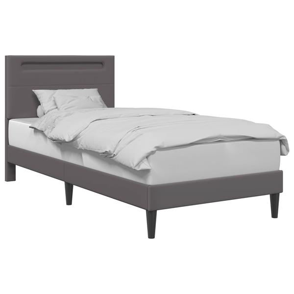Grote foto vidaxl bedframe met led stripverlichting grijs 90 x 190 cm kunstleer antiek en kunst stoelen en banken