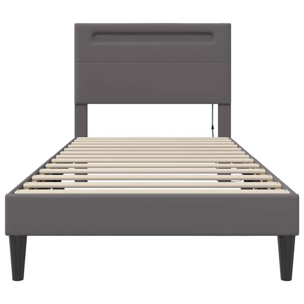 Grote foto vidaxl bedframe met led stripverlichting grijs 90 x 190 cm kunstleer antiek en kunst stoelen en banken