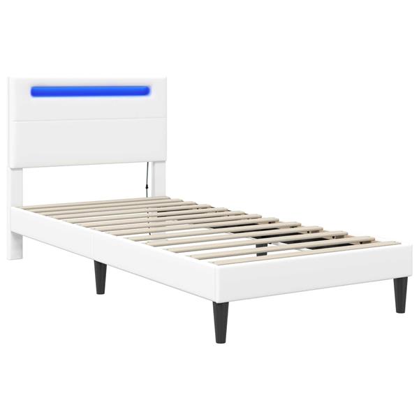 Grote foto vidaxl bedframe met led stripverlichting wit 80 x 200 cm kunstleer antiek en kunst stoelen en banken