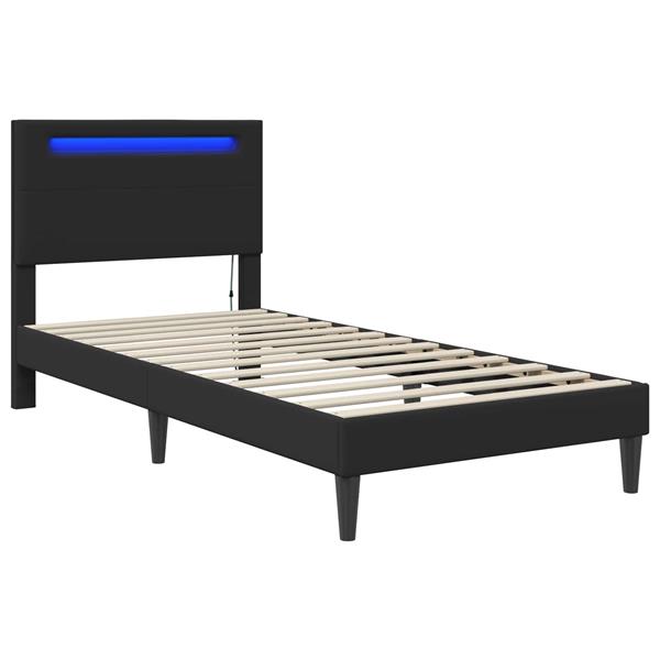 Grote foto vidaxl bedframe met led stripverlichting zwart 80 x 200 cm kunstleer antiek en kunst stoelen en banken