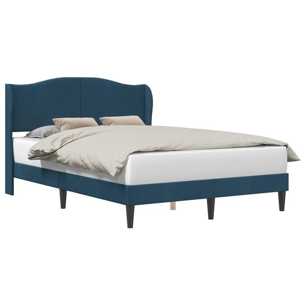 Grote foto vidaxl bedframe met hoofdeinde blauw 160 x 200 cm fluweel antiek en kunst stoelen en banken