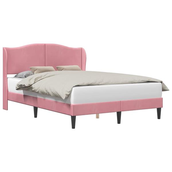 Grote foto vidaxl bedframe met hoofdeinde roze 160 x 200 cm fluweel antiek en kunst stoelen en banken