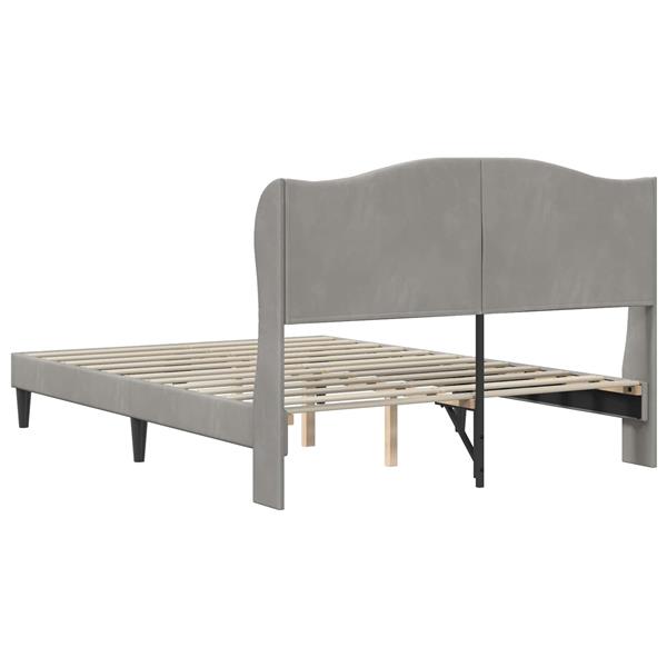 Grote foto vidaxl bedframe met hoofdeinde lichtgrijs 160 x 200 cm fluweel antiek en kunst stoelen en banken