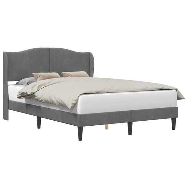 Grote foto vidaxl bedframe met hoofdeinde donkergrijs 140 x 200 cm fluweel antiek en kunst stoelen en banken
