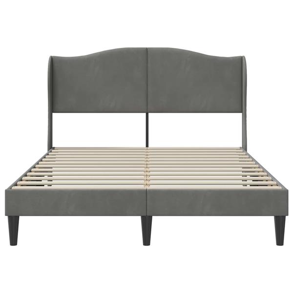 Grote foto vidaxl bedframe met hoofdeinde donkergrijs 140 x 200 cm fluweel antiek en kunst stoelen en banken
