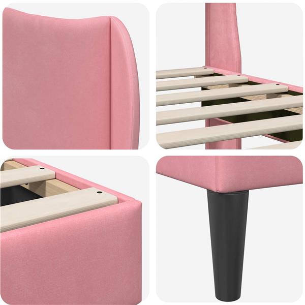 Grote foto vidaxl bedframe met hoofdeinde roze 120 x 190 cm fluweel antiek en kunst stoelen en banken