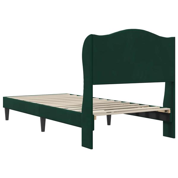 Grote foto vidaxl bedframe met hoofdeinde donkergroen 100 x 200 cm fluweel antiek en kunst stoelen en banken