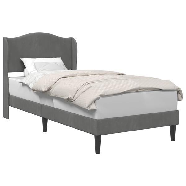 Grote foto vidaxl bedframe met hoofdeinde donkergrijs 100 x 200 cm fluweel antiek en kunst stoelen en banken
