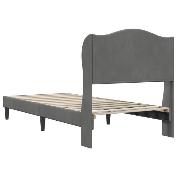 Grote foto vidaxl bedframe met hoofdeinde donkergrijs 100 x 200 cm fluweel antiek en kunst stoelen en banken