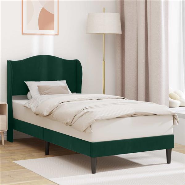 Grote foto vidaxl bedframe met hoofdeinde donkergroen 90 x 200 cm fluweel antiek en kunst stoelen en banken
