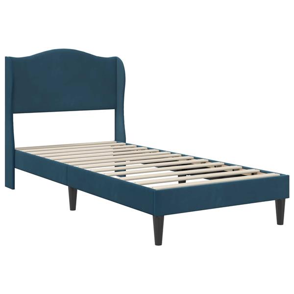Grote foto vidaxl bedframe met hoofdeinde blauw 80 x 200 cm fluweel antiek en kunst stoelen en banken
