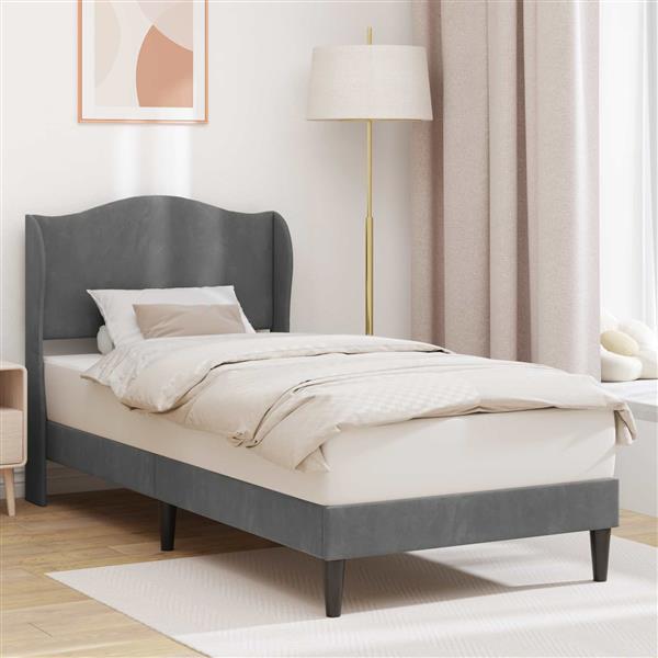Grote foto vidaxl bedframe met hoofdeinde donkergrijs 80 x 200 cm fluweel antiek en kunst stoelen en banken