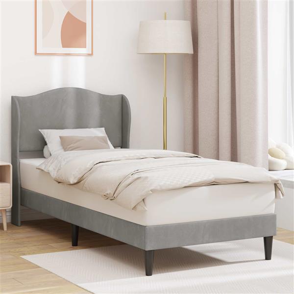 Grote foto vidaxl bedframe met hoofdeinde lichtgrijs 80 x 200 cm fluweel antiek en kunst stoelen en banken