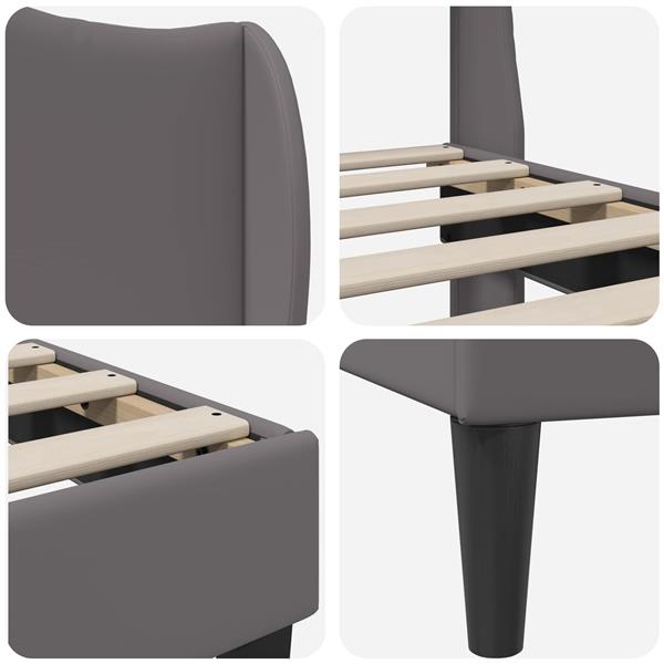 Grote foto vidaxl bedframe met hoofdeinde grijs 180 x 200 cm kunstleer antiek en kunst stoelen en banken