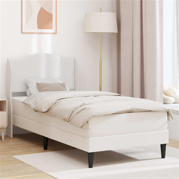 Grote foto vidaxl bedframe met hoofdeinde wit 90 x 190 cm kunstleer antiek en kunst stoelen en banken