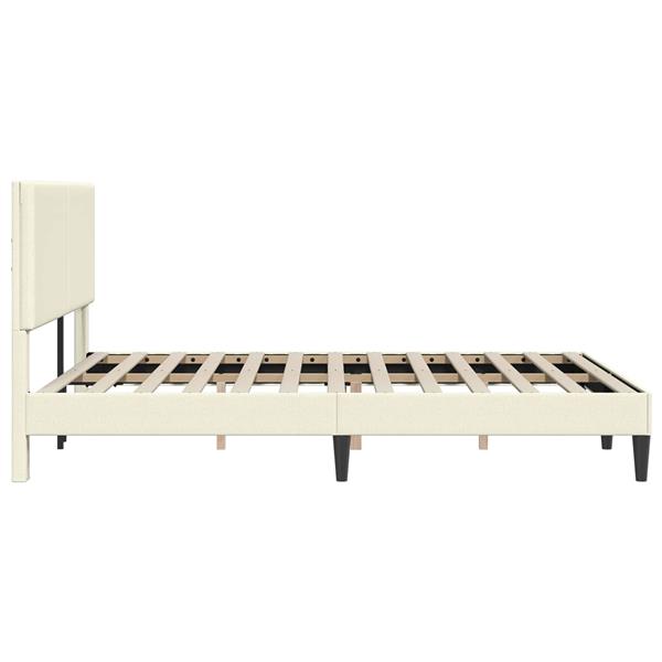 Grote foto vidaxl bedframe met hoofdeinde cr mekleurig 140 x 190 cm katoen stof antiek en kunst stoelen en banken