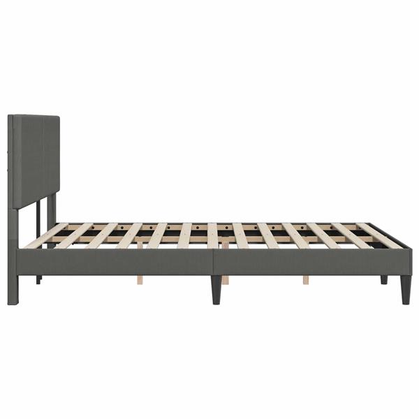 Grote foto vidaxl bedframe met hoofdeinde donkergrijs 140 x 190 cm katoen stof antiek en kunst stoelen en banken