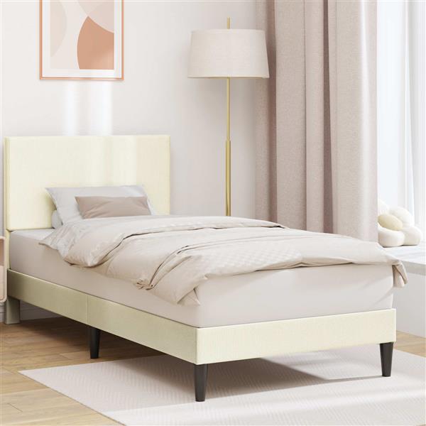 Grote foto vidaxl bedframe met hoofdeinde cr mekleurig 100 x 200 cm katoen stof antiek en kunst stoelen en banken