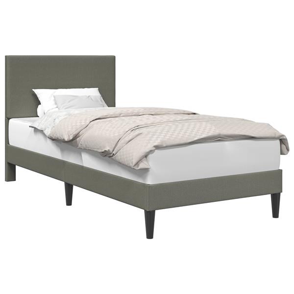Grote foto vidaxl bedframe met hoofdeinde lichtgrijs 100 x 200 cm katoen stof antiek en kunst stoelen en banken