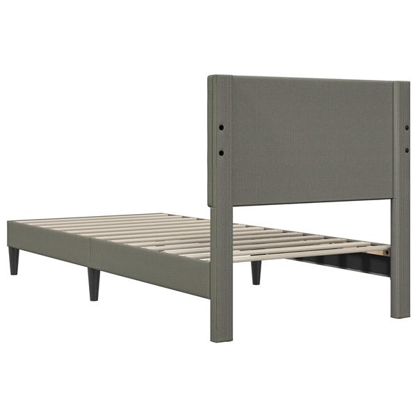 Grote foto vidaxl bedframe met hoofdeinde lichtgrijs 100 x 200 cm katoen stof antiek en kunst stoelen en banken