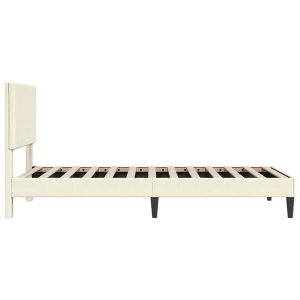Grote foto vidaxl bedframe met hoofdeinde cr mekleurig 90 x 200 cm katoen stof antiek en kunst stoelen en banken
