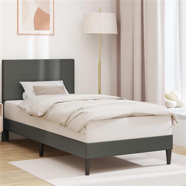 Grote foto vidaxl bedframe met hoofdeinde donkergrijs 90 x 200 cm katoen stof antiek en kunst stoelen en banken