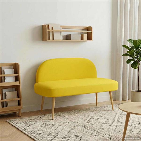 Grote foto vidaxl beklede bank met rugleuning lichtgeel 110 x 60 x 76 cm huis en inrichting overige huis en inrichting