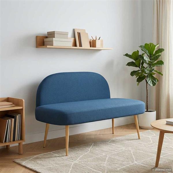 Grote foto vidaxl beklede bank met rugleuning blauw 110 x 60 x 76 cm polyester huis en inrichting overige huis en inrichting