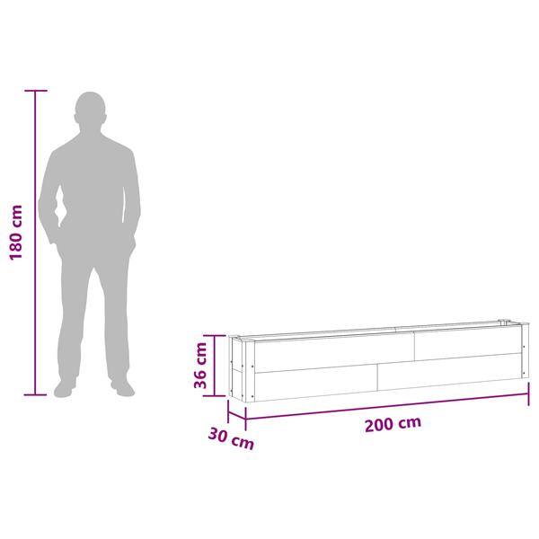 Grote foto vidaxl verhoogde plantenbak bruin 200 x 30 x 36 cm alu. tuin en terras overige tuin en terras