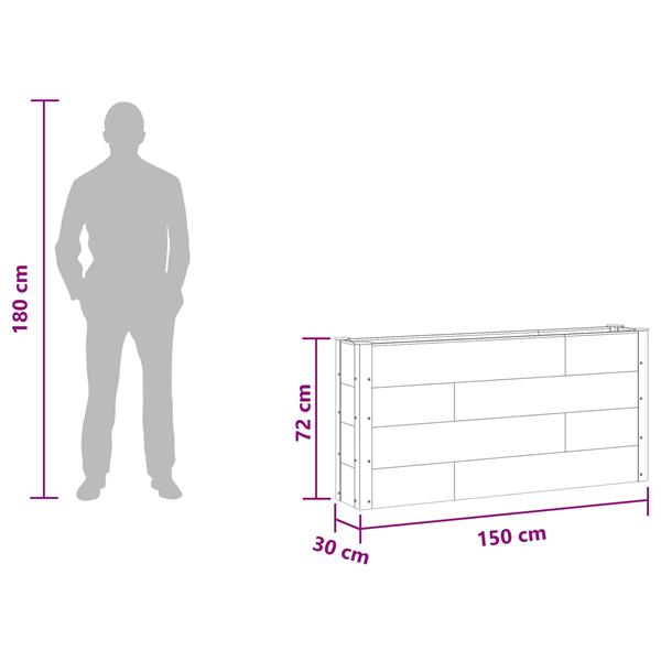 Grote foto vidaxl verhoogde plantenbak bruin 150 x 30 x 72 cm alu. tuin en terras overige tuin en terras
