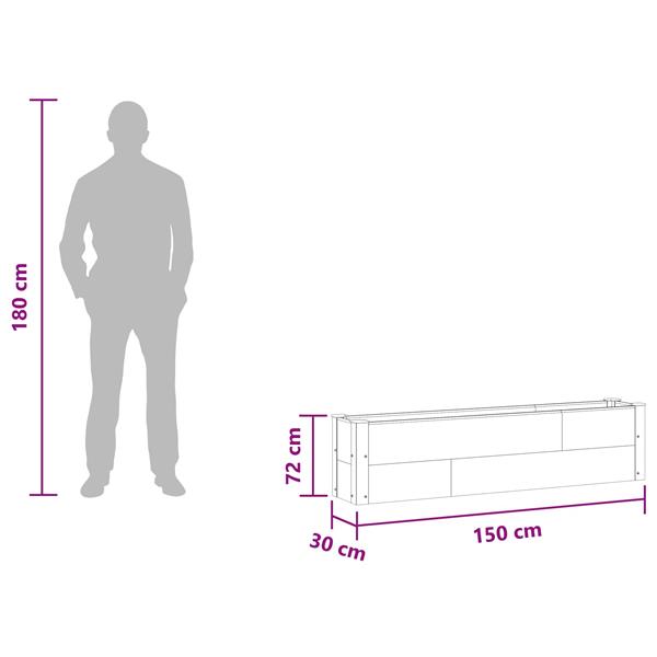Grote foto vidaxl verhoogde plantenbak bruin 150 x 30 x 36 cm alu. tuin en terras overige tuin en terras