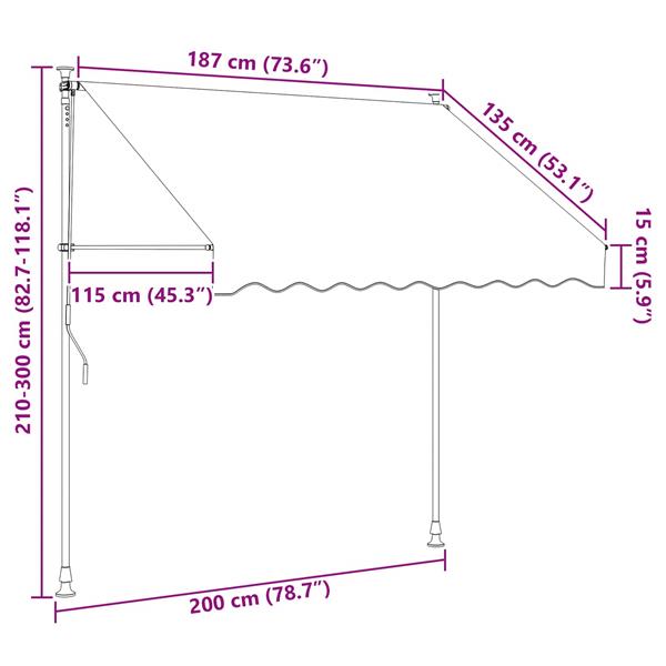 Grote foto vidaxl handmatig uitschuifbare luifel zwart 200 cm tuin en terras overige tuin en terras