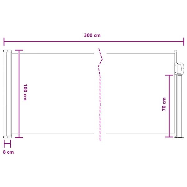 Grote foto vidaxl uittrekbaar zijscherm 300 x 100 cm polyester rechthoekig grijs tuin en terras overige tuin en terras