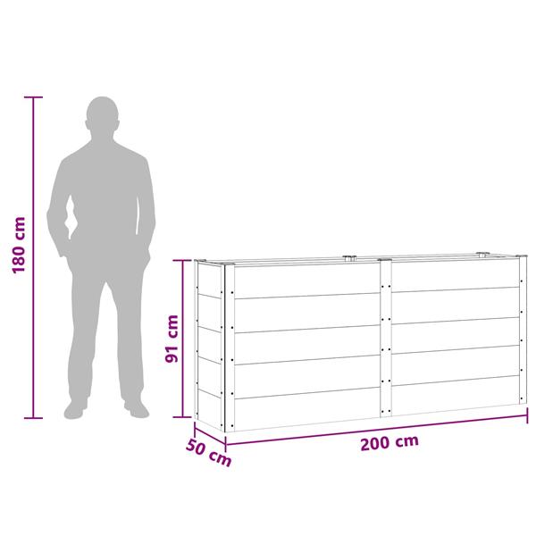 Grote foto vidaxl verhoogde plantenbak bruin 200 x 50 x 91 cm alu. tuin en terras overige tuin en terras
