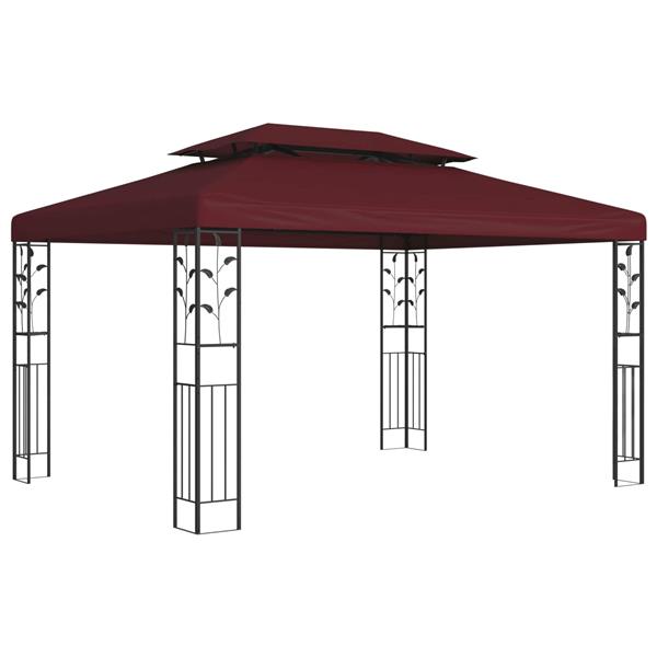 Grote foto vidaxl prieel 3 97 x 2 96 x 2 68 m wijnrood polyester en staal tuin en terras overige tuin en terras