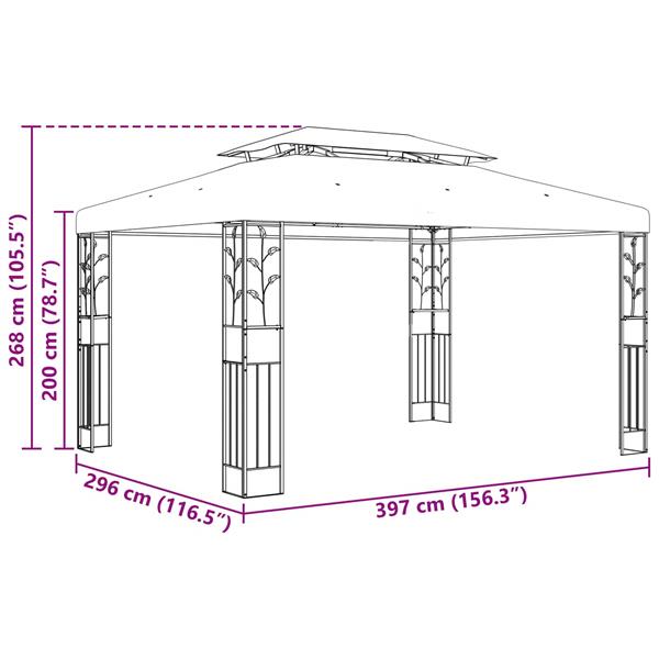 Grote foto vidaxl prieel 3 97 x 2 96 x 2 68 m wijnrood polyester en staal tuin en terras overige tuin en terras