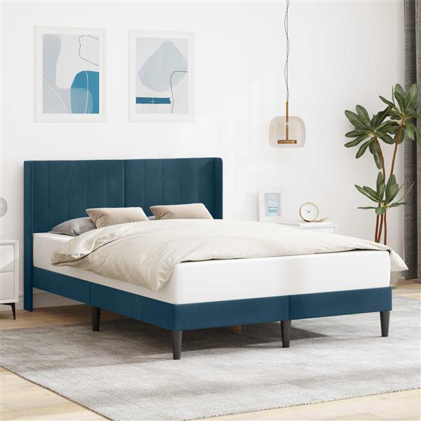 Grote foto vidaxl bedframe met hoofdeinde blauw 140 x 200 cm fluweel antiek en kunst stoelen en banken