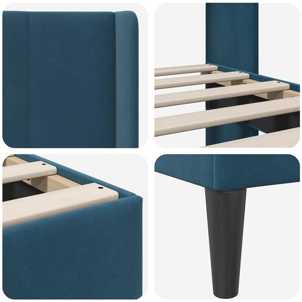 Grote foto vidaxl bedframe met hoofdeinde blauw 140 x 200 cm fluweel antiek en kunst stoelen en banken